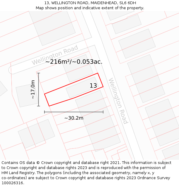 13, WELLINGTON ROAD, MAIDENHEAD, SL6 6DH: Plot and title map