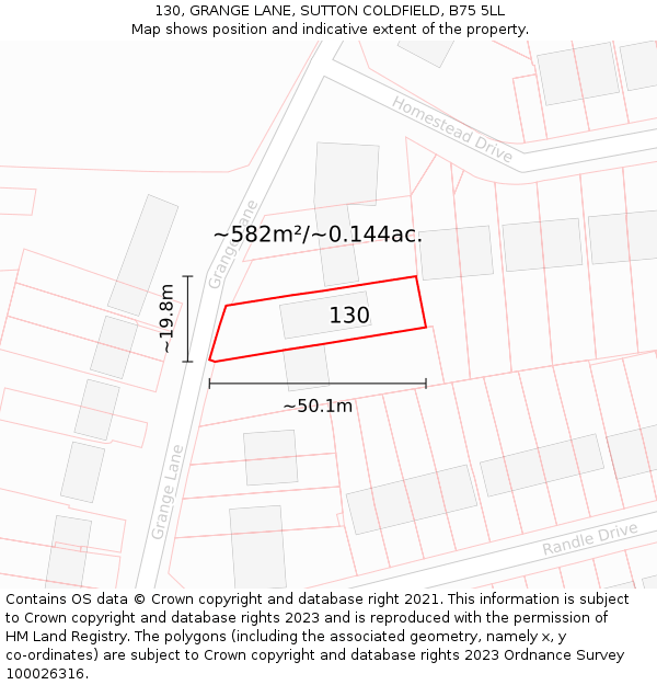 130, GRANGE LANE, SUTTON COLDFIELD, B75 5LL: Plot and title map