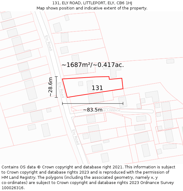 131, ELY ROAD, LITTLEPORT, ELY, CB6 1HJ: Plot and title map