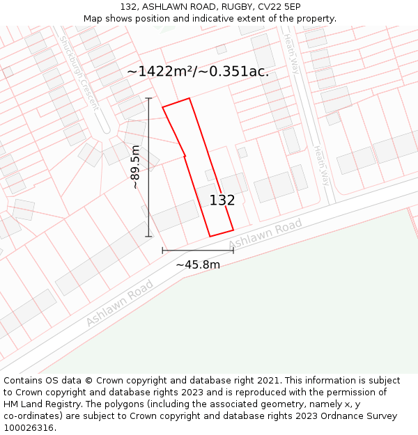 132, ASHLAWN ROAD, RUGBY, CV22 5EP: Plot and title map