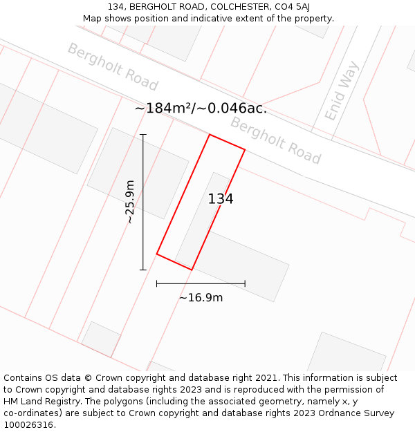 134, BERGHOLT ROAD, COLCHESTER, CO4 5AJ: Plot and title map