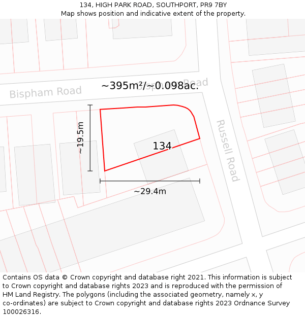 134, HIGH PARK ROAD, SOUTHPORT, PR9 7BY: Plot and title map