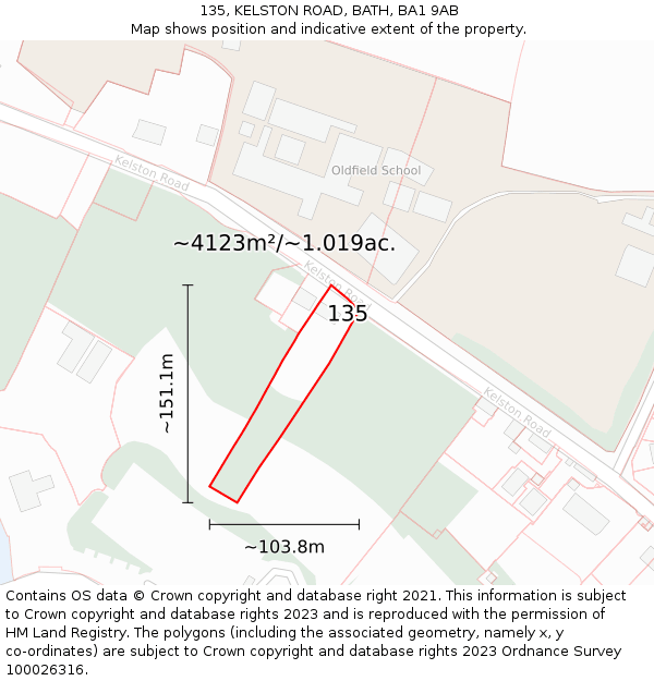 135, KELSTON ROAD, BATH, BA1 9AB: Plot and title map