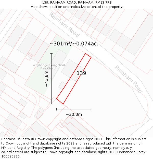 139, RAINHAM ROAD, RAINHAM, RM13 7RB: Plot and title map