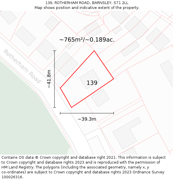 139, ROTHERHAM ROAD, BARNSLEY, S71 2LL: Plot and title map