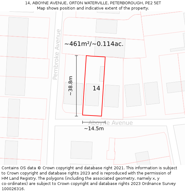 14, ABOYNE AVENUE, ORTON WATERVILLE, PETERBOROUGH, PE2 5ET: Plot and title map