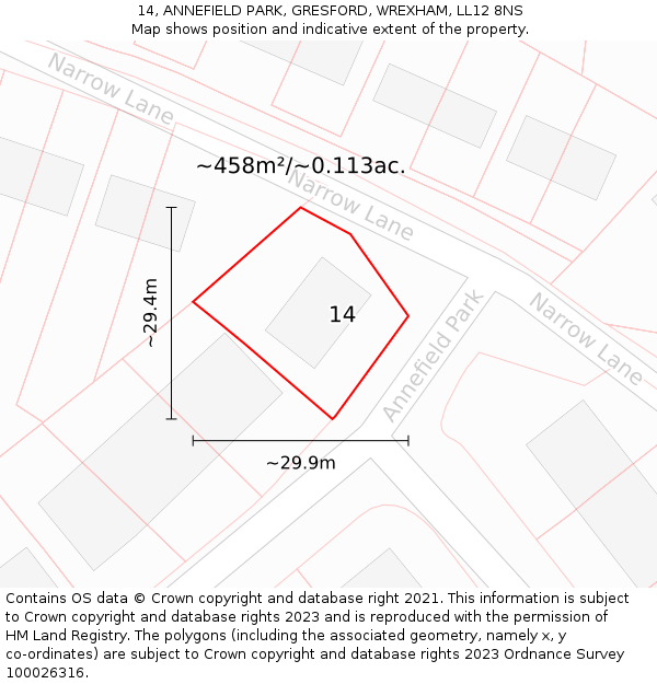 14, ANNEFIELD PARK, GRESFORD, WREXHAM, LL12 8NS: Plot and title map