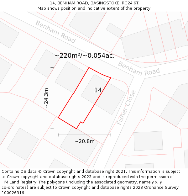 14, BENHAM ROAD, BASINGSTOKE, RG24 9TJ: Plot and title map