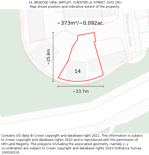 14, BEWICKE VIEW, BIRTLEY, CHESTER LE STREET, DH3 1RU: Plot and title map