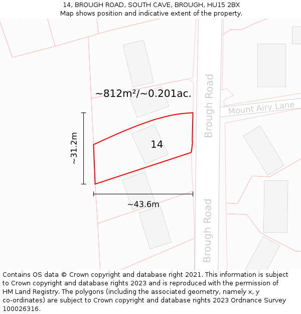 14, BROUGH ROAD, SOUTH CAVE, BROUGH, HU15 2BX: Plot and title map