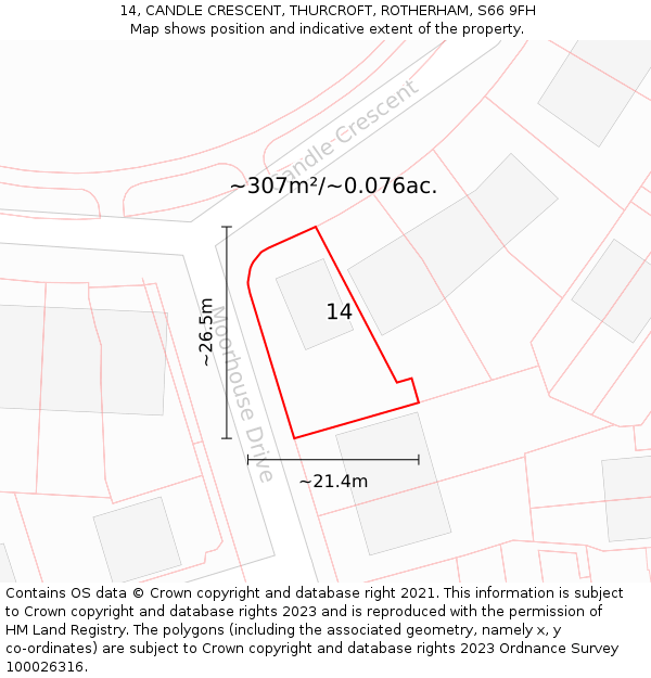 14, CANDLE CRESCENT, THURCROFT, ROTHERHAM, S66 9FH: Plot and title map