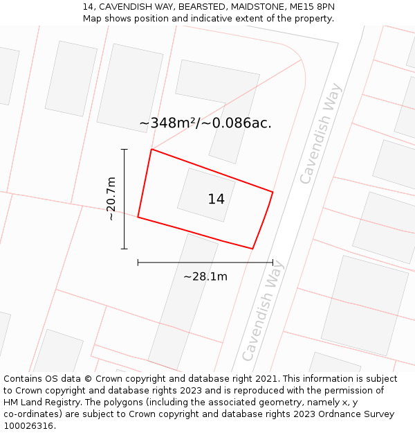 14, CAVENDISH WAY, BEARSTED, MAIDSTONE, ME15 8PN: Plot and title map