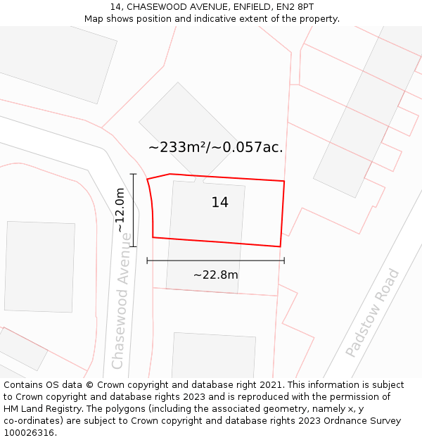 14, CHASEWOOD AVENUE, ENFIELD, EN2 8PT: Plot and title map