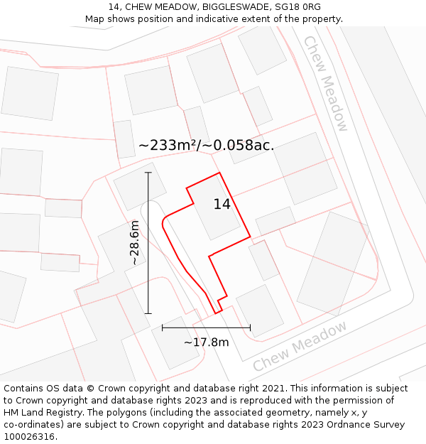 14, CHEW MEADOW, BIGGLESWADE, SG18 0RG: Plot and title map
