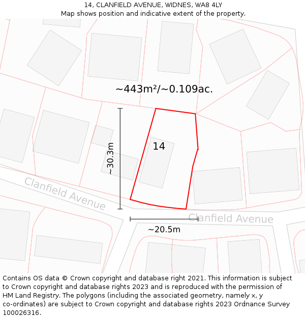 14, CLANFIELD AVENUE, WIDNES, WA8 4LY: Plot and title map