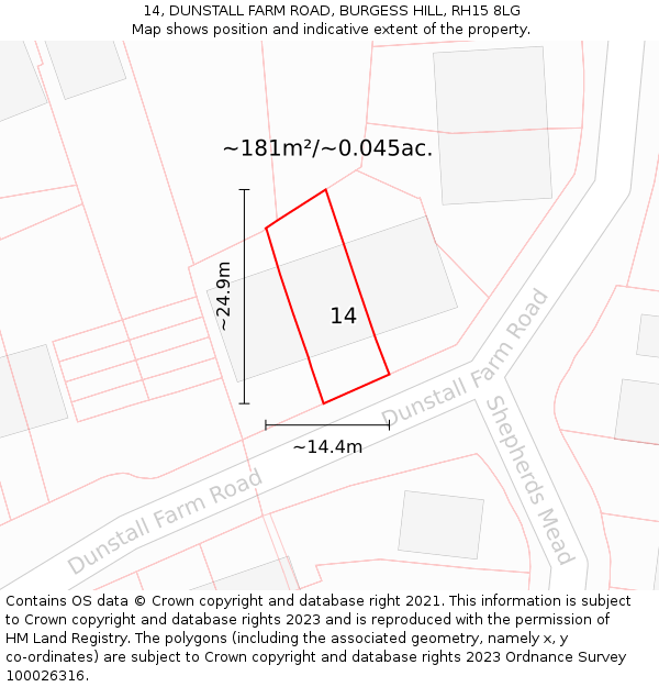 14, DUNSTALL FARM ROAD, BURGESS HILL, RH15 8LG: Plot and title map