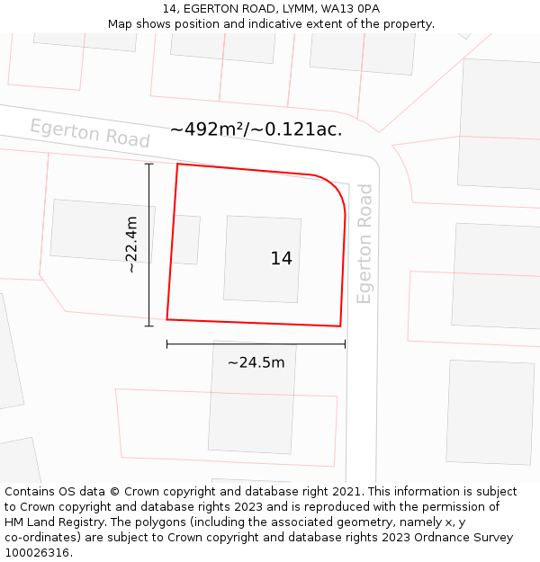 14, EGERTON ROAD, LYMM, WA13 0PA: Plot and title map