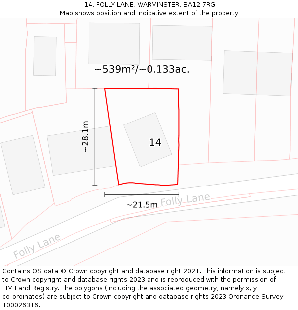 14, FOLLY LANE, WARMINSTER, BA12 7RG: Plot and title map