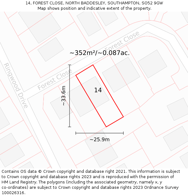 14, FOREST CLOSE, NORTH BADDESLEY, SOUTHAMPTON, SO52 9GW: Plot and title map