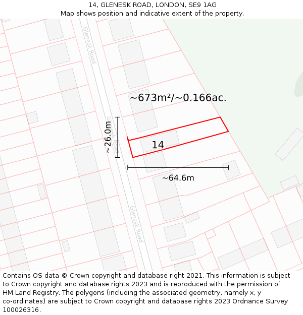 14, GLENESK ROAD, LONDON, SE9 1AG: Plot and title map