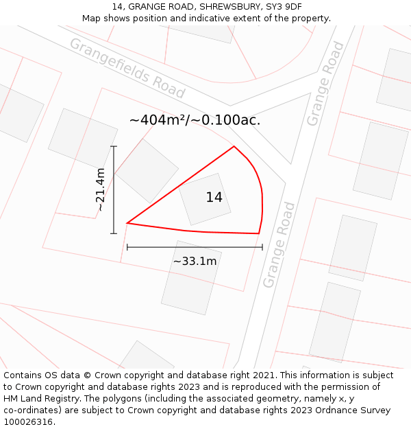 14, GRANGE ROAD, SHREWSBURY, SY3 9DF: Plot and title map