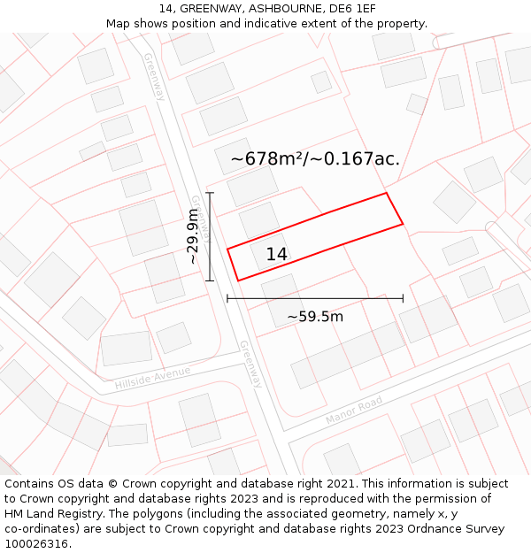 14, GREENWAY, ASHBOURNE, DE6 1EF: Plot and title map