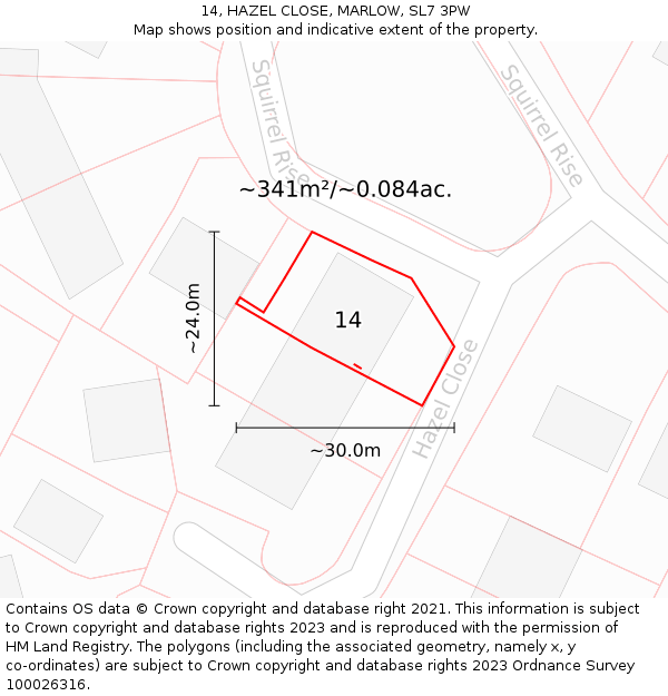 14, HAZEL CLOSE, MARLOW, SL7 3PW: Plot and title map