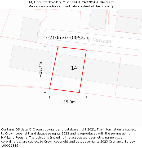 14, HEOL TY NEWYDD, CILGERRAN, CARDIGAN, SA43 2RT: Plot and title map