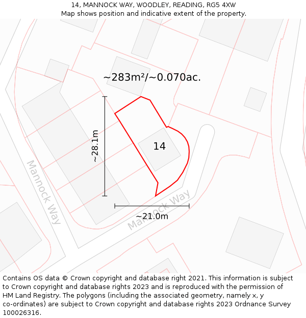 14, MANNOCK WAY, WOODLEY, READING, RG5 4XW: Plot and title map