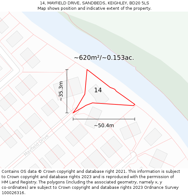 14, MAYFIELD DRIVE, SANDBEDS, KEIGHLEY, BD20 5LS: Plot and title map