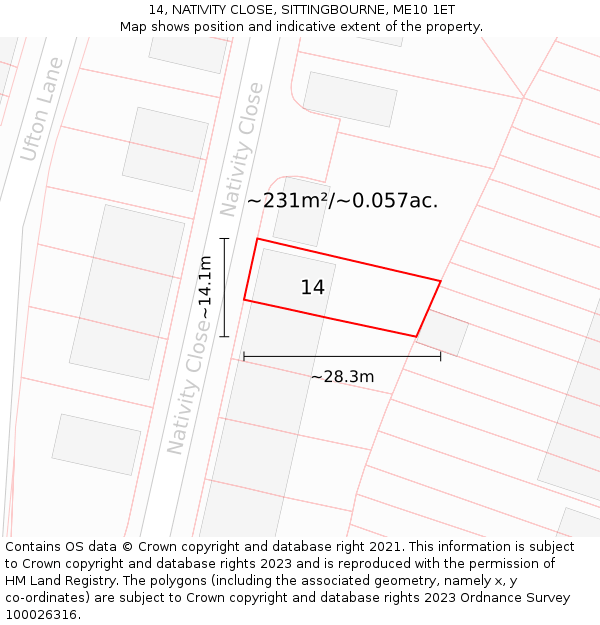 14, NATIVITY CLOSE, SITTINGBOURNE, ME10 1ET: Plot and title map