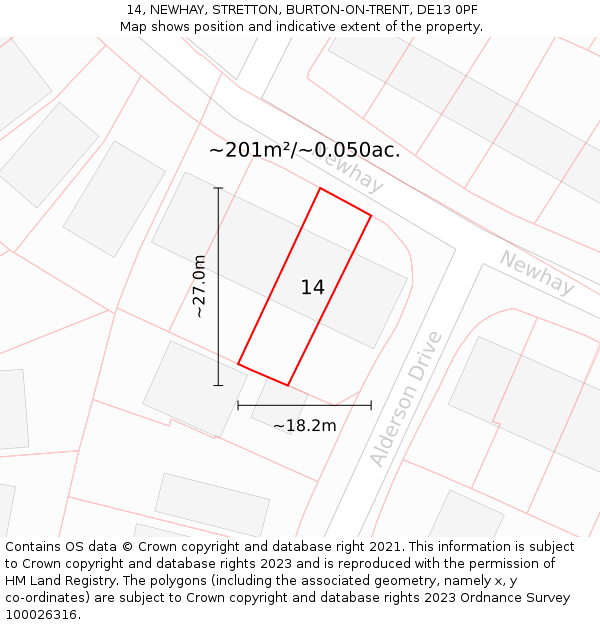 14, NEWHAY, STRETTON, BURTON-ON-TRENT, DE13 0PF: Plot and title map