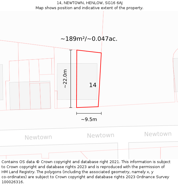 14, NEWTOWN, HENLOW, SG16 6AJ: Plot and title map