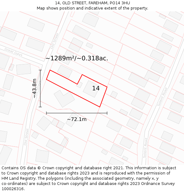 14, OLD STREET, FAREHAM, PO14 3HU: Plot and title map