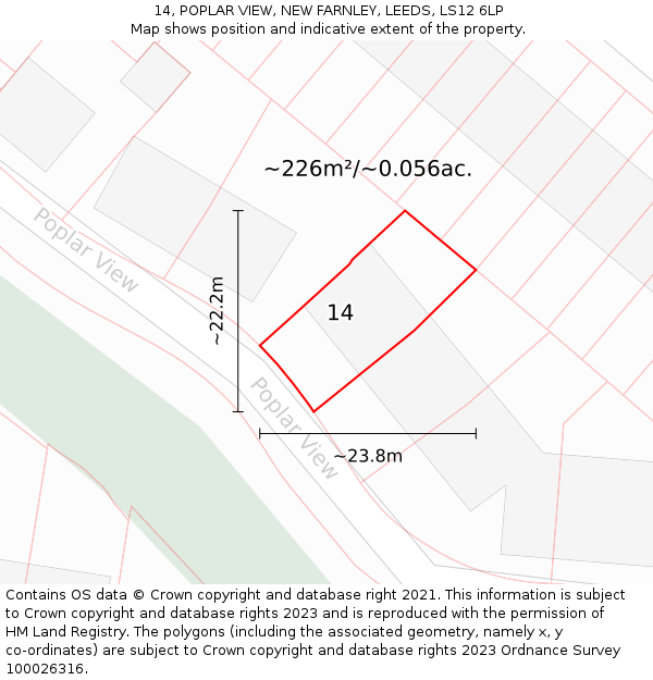 14, POPLAR VIEW, NEW FARNLEY, LEEDS, LS12 6LP: Plot and title map