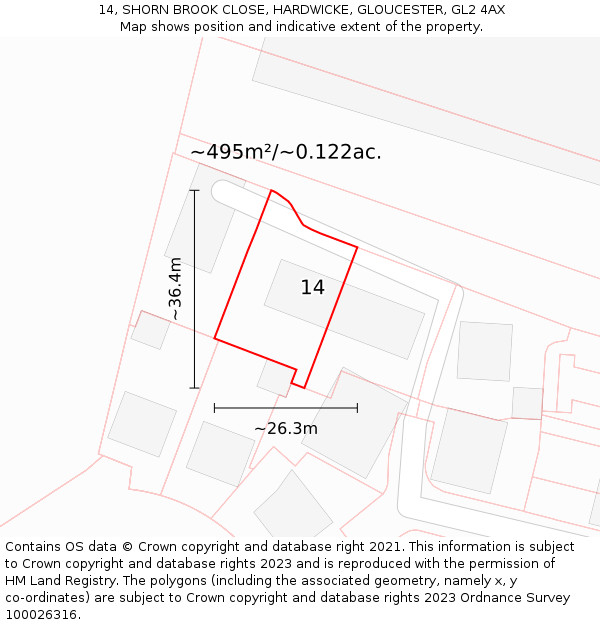 14, SHORN BROOK CLOSE, HARDWICKE, GLOUCESTER, GL2 4AX: Plot and title map