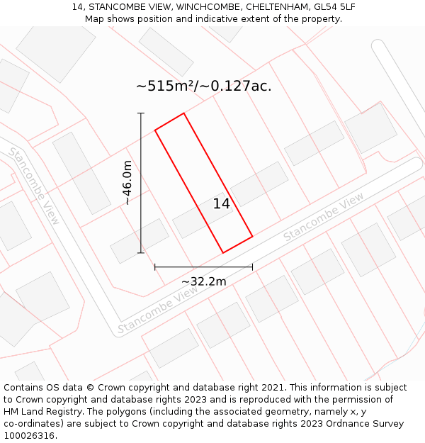 14, STANCOMBE VIEW, WINCHCOMBE, CHELTENHAM, GL54 5LF: Plot and title map