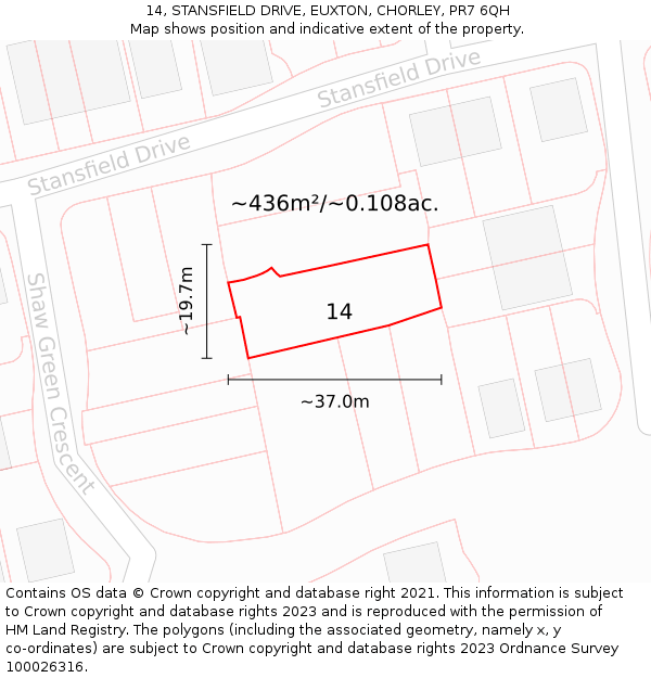 14, STANSFIELD DRIVE, EUXTON, CHORLEY, PR7 6QH: Plot and title map