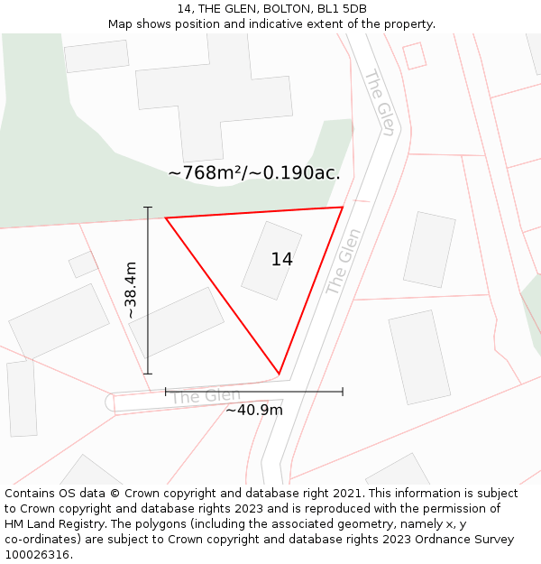 14, THE GLEN, BOLTON, BL1 5DB: Plot and title map