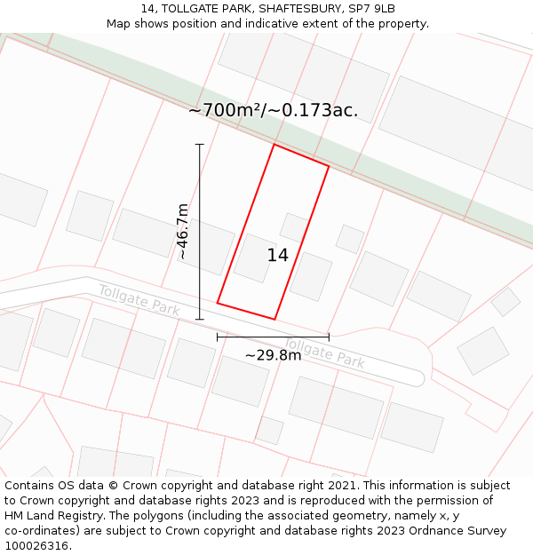 14, TOLLGATE PARK, SHAFTESBURY, SP7 9LB: Plot and title map