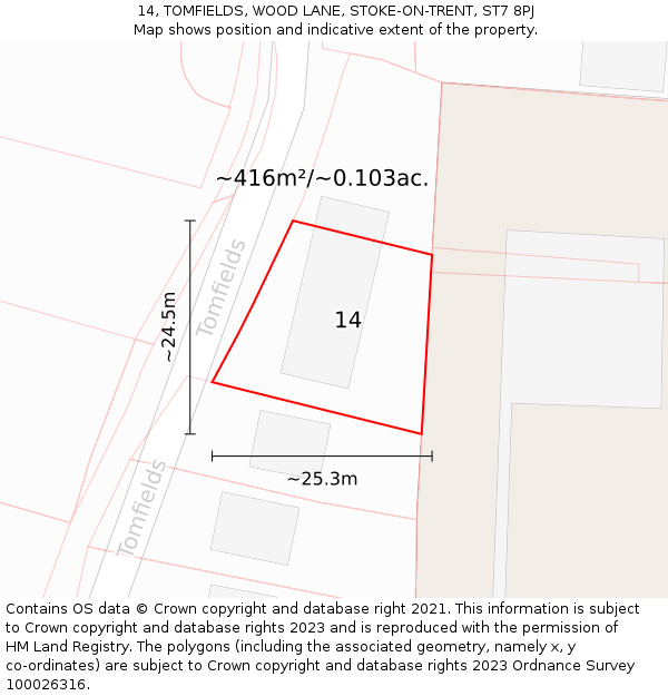 14, TOMFIELDS, WOOD LANE, STOKE-ON-TRENT, ST7 8PJ: Plot and title map