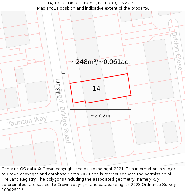 14, TRENT BRIDGE ROAD, RETFORD, DN22 7ZL: Plot and title map