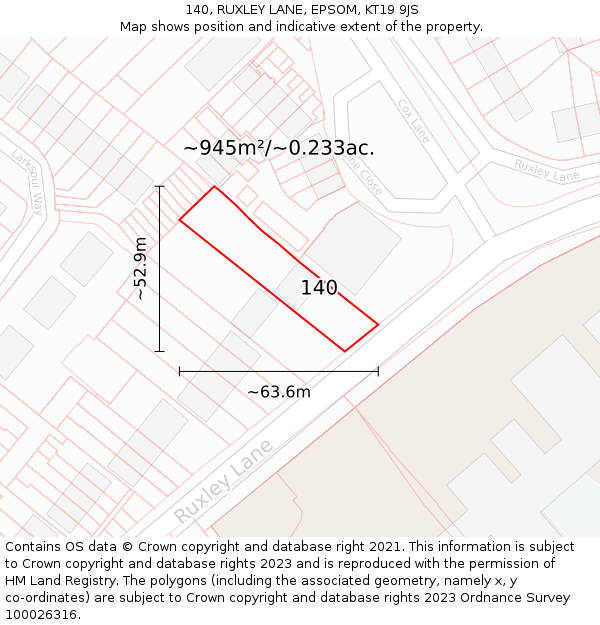 140, RUXLEY LANE, EPSOM, KT19 9JS: Plot and title map