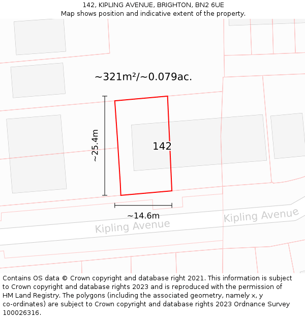 142, KIPLING AVENUE, BRIGHTON, BN2 6UE: Plot and title map