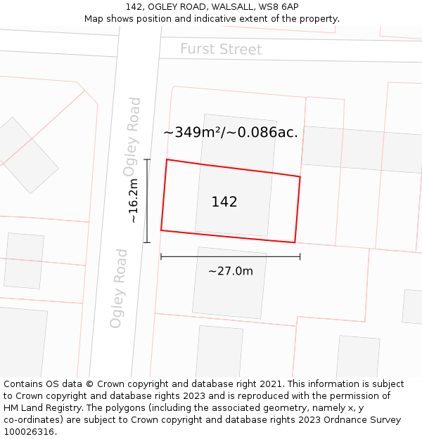 142, OGLEY ROAD, WALSALL, WS8 6AP: Plot and title map