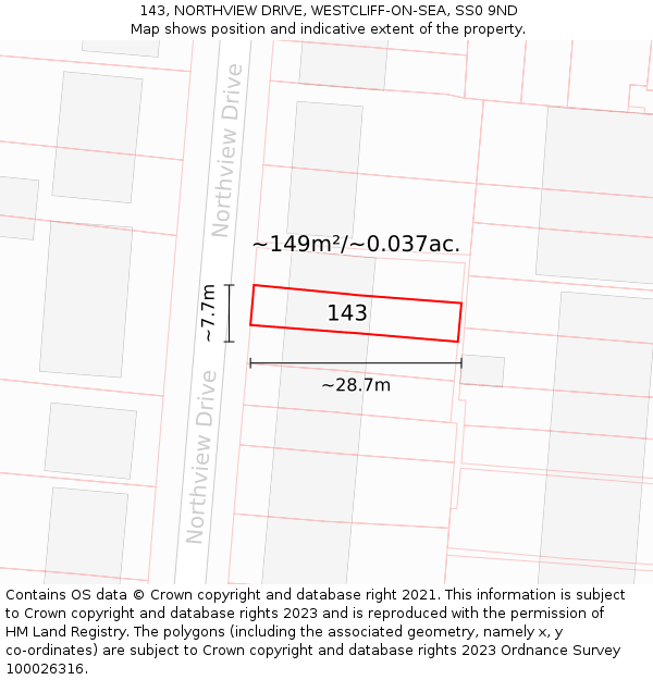 143, NORTHVIEW DRIVE, WESTCLIFF-ON-SEA, SS0 9ND: Plot and title map