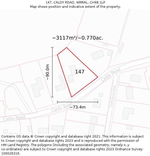 147, CALDY ROAD, WIRRAL, CH48 1LP: Plot and title map