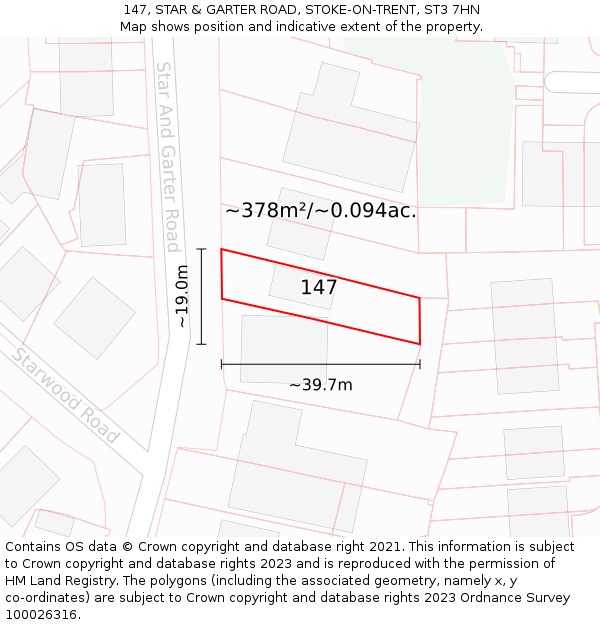 147, STAR & GARTER ROAD, STOKE-ON-TRENT, ST3 7HN: Plot and title map