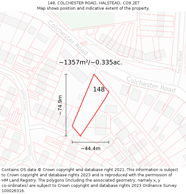 148, COLCHESTER ROAD, HALSTEAD, CO9 2ET: Plot and title map