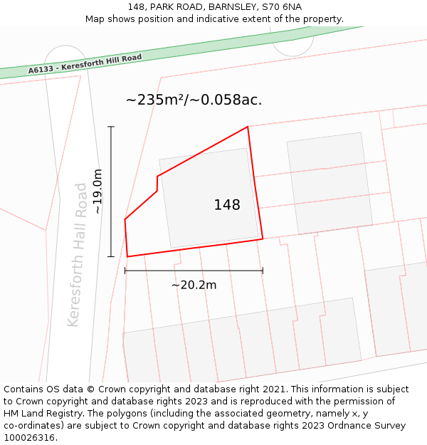 148, PARK ROAD, BARNSLEY, S70 6NA: Plot and title map